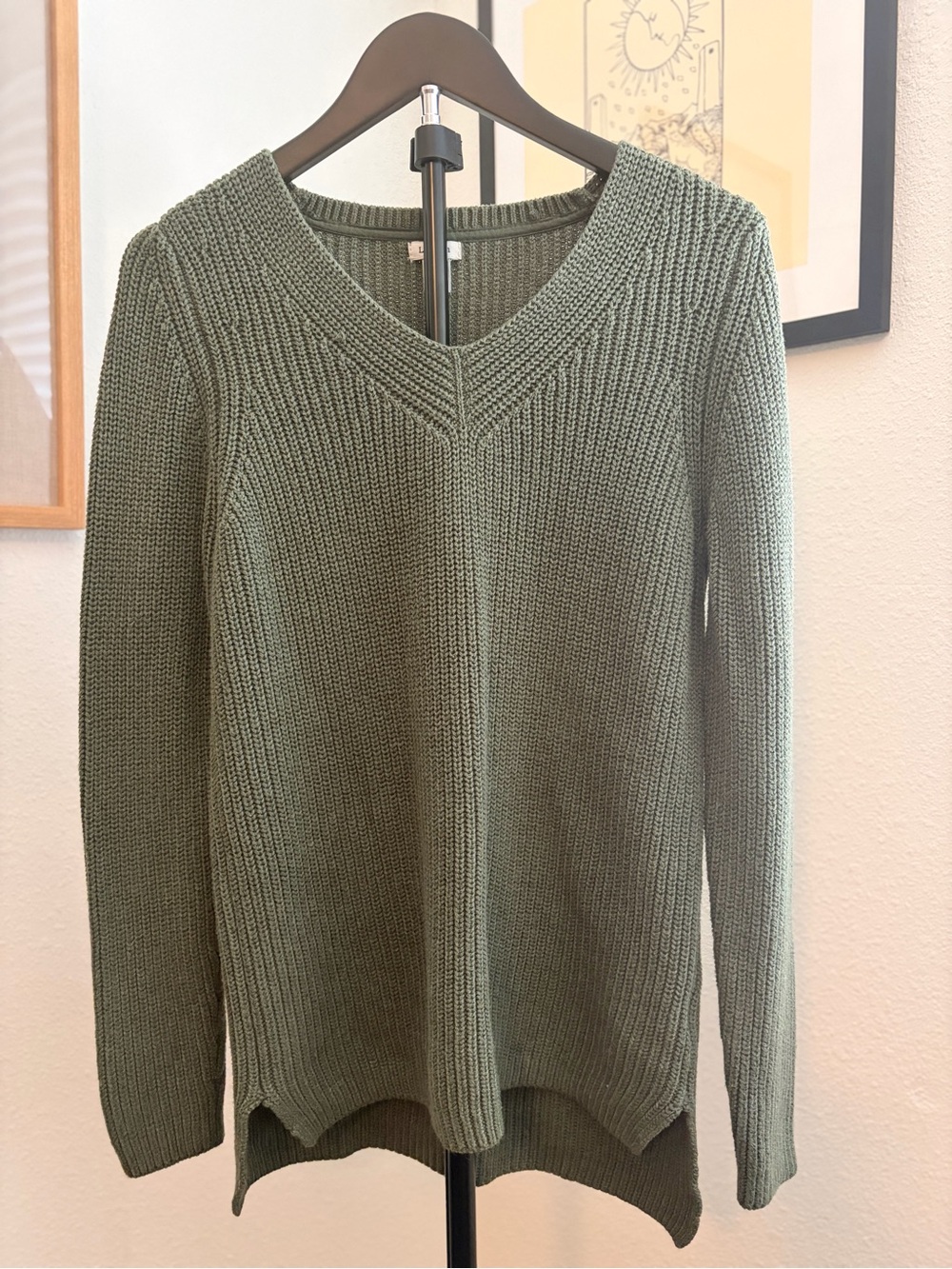 LL Bean Olive Green V-Neck Women's Knit Sweater